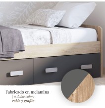 Cama Nido con 2 Cajones de Almacenaje – Puccini Grafito, 194,4 cm Largo x 98 cm Ancho x 58 cm Alto
