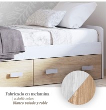 Cama Nido con 2 Cajones de Almacenaje – Blanco Veteado y Natural, 194,4 cm Largo x 98 cm Ancho x 58 cm Alto