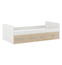 Cama Nido con 2 Cajones de Almacenaje – Blanco Veteado y Natural, 194,4 cm Largo x 98 cm Ancho x 58 cm Alto