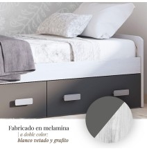 Cama Nido con 2 Cajones de Almacenaje – Blanco Veteado y Grafito, 194,4 cm Largo x 98 cm Ancho x 58 cm Alto