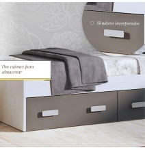 Cama Nido con 2 Cajones de Almacenaje – Blanco Veteado y Grafito, 194,4 cm Largo x 98 cm Ancho x 58 cm Alto