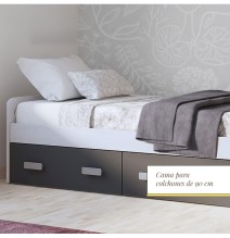 Cama Nido con 2 Cajones de Almacenaje – Blanco Veteado y Grafito, 194,4 cm Largo x 98 cm Ancho x 58 cm Alto