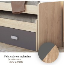 Cama Nido Juvenil Doble con Cajones de Almacenaje – Puccini Grafito, 198.4 cm Largo x 98 cm Ancho x 72 cm Alto