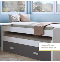 Cama Nido Juvenil Doble con Cajones de Almacenaje – Blanco Veteado y Grafito, 198.4 cm Largo x 98 cm Ancho x 72 cm Alto