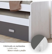 Cama Nido Juvenil Doble con Cajones de Almacenaje – Blanco Veteado y Grafito, 198.4 cm Largo x 98 cm Ancho x 72 cm Alto