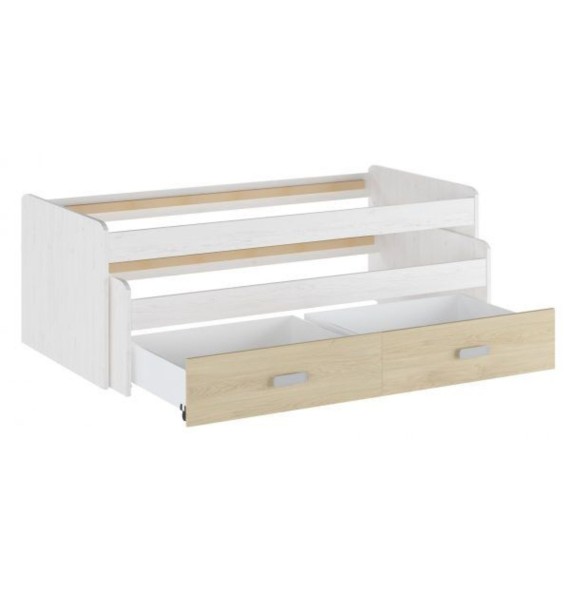 Cama Nido Juvenil Doble con Cajones de Almacenaje – Blanco Veteado y Natural, 198.4 cm Largo x 98 cm Ancho x 72 cm Alto