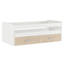 Cama Nido Juvenil Doble con Cajones de Almacenaje – Blanco Veteado y Natural, 198.4 cm Largo x 98 cm Ancho x 72 cm Alto