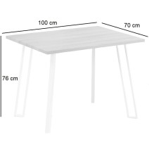 Mesa Comedor en Madera Estilo Industrial, Patas metálicas Blancas, Medidas 100 cm (Lar) x 70 cm (Anc) 76 cm (Al)