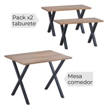 Mesa comedor + 2 taburetes: Mesa madera y Patas Metálicas En Negro (76x100x70 Cm) + 2 Taburetes (45x80x35 Cm )