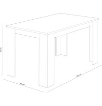 Mesa de Comedor, Mesa de Salón Fija, Color Roble - Grafito, Medidas: 140 cm (Largo) x 80 cm (Ancho) x 75 cm (Alto)