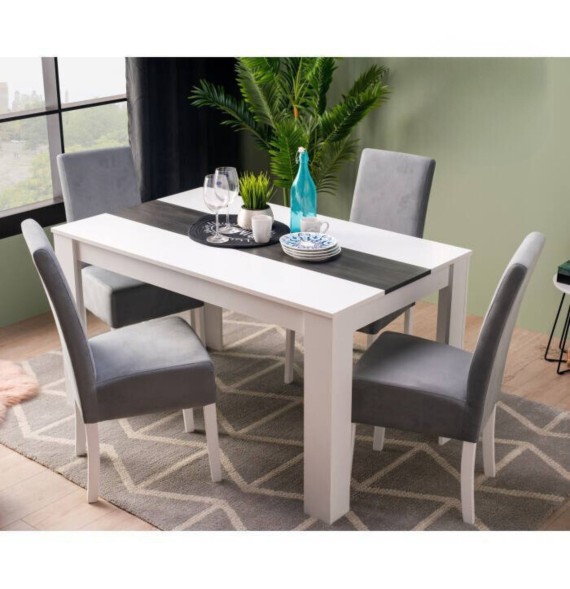 Mesa de Comedor Moderna 135x80x75 cm, Tapa MDF Blanco y Negro con Patas Blancas - Estilo Moderno