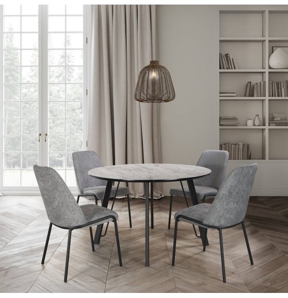 Mesa de Comedor Fija Redonda | Imitación Mármol con Pata Metálica | Diámetro 120 cm x Alto 75 cm
