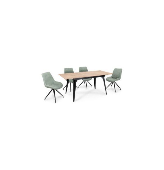 Mesa de Comedor Extensible Moderna – Acabado en Color Roble y Patas Negro Mate | Ajustable de 140/180x 80x 75 cm