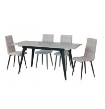 Mesa de Comedor Extensible Moderna – Acabado en Color Cemento y Patas Negro Mate | Ajustable de 140/180x 80x 75 cm