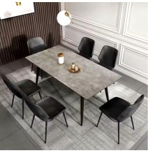 Mesa de Comedor Extensible Moderna – Acabado en Color Cemento y Patas Negro Mate | Ajustable de 140/180x 80x 75 cm
