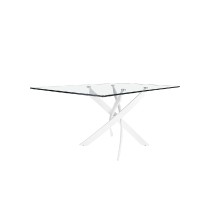 Mesa de Comedor Fija | Tapa de Cristal y Patas Metálicas | Medidas: 140 x 90 x 76 cm (Largo x Ancho x Alto)