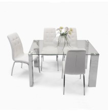 Mesa de Comedor con Tapa de Cristal Templado | Patas Metálicas | Dimensiones: 140 x 90 x 76 cm (Largo x Ancho x Alto)