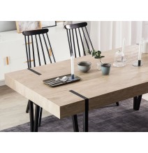 Mesa de Comedor o Cocina| MDF con Acabado Laminado Color Roble Sonoma | Patas Metálicas Negras | Medidas: 150 x 90 x 75 cm