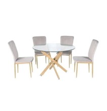 Mesa Redonda con Tapa de Cristal y Estructura Metálica Acabado Madera | Medidas: 110 x 73 cm