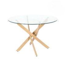 Mesa Redonda con Tapa de Cristal y Estructura Metálica Acabado Madera | Medidas: 110 x 73 cm