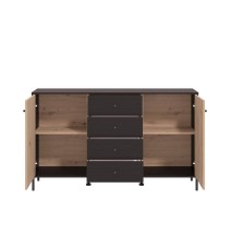 Aparador de Estilo Artisan Negro con 2 Puertas y 4 Cajones - Medidas 157x40x92,5 cm