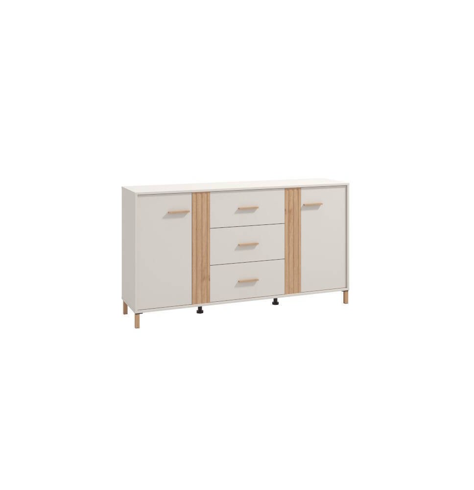 Aparador en Melamina Cashmere y Roble Artisan con Puertas, Mueble de Almacenaje - Medidas 163,5x40x90,5 cm