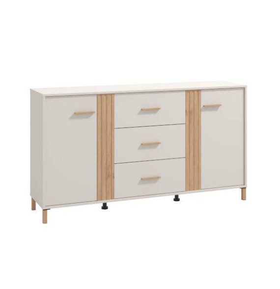 Aparador en Melamina Cashmere y Roble Artisan con Puertas, Mueble de Almacenaje - Medidas 163,5x40x90,5 cm