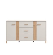 Aparador en Melamina Cashmere y Roble Artisan con Puertas, Mueble de Almacenaje - Medidas 163,5x40x90,5 cm