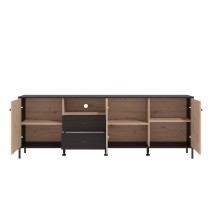 Mueble TV en Roble Artisan y Negro con 3 Puertas, 1 Hueco y 2 Cajones - Medidas 208x40x73,5 cm