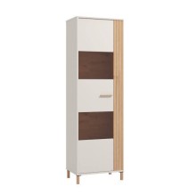 Vitrina Alta en Melamina Color Cashmere y Roble Artisan con 1 Puerta Acristalada - Medidas 59,5x40x192,5 cm