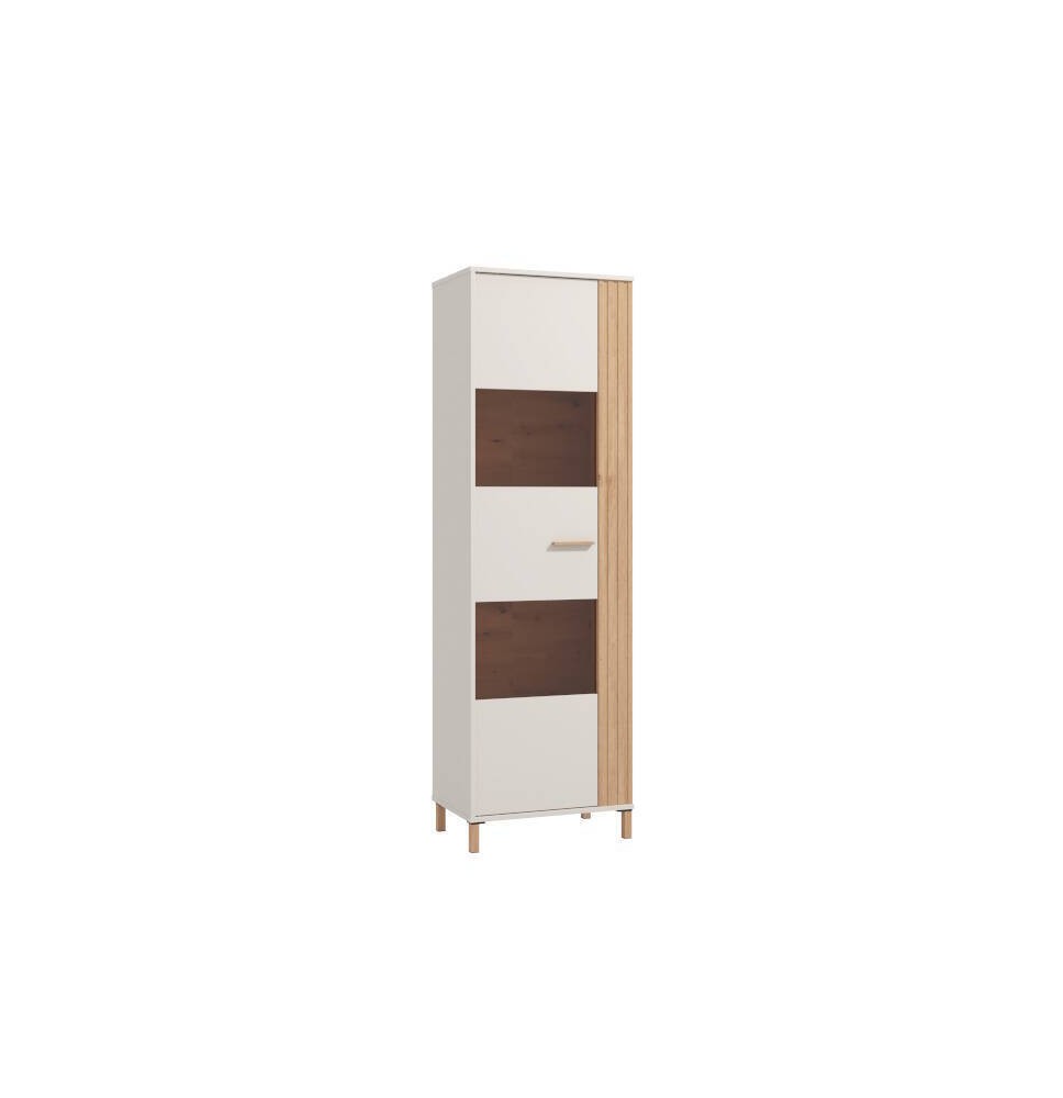 Vitrina Alta en Melamina Color Cashmere y Roble Artisan con 1 Puerta Acristalada - Medidas 59,5x40x192,5 cm