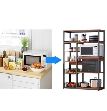 Estantería de Cocina, Estante Abierto de Pie 2 Mallas metálicas y múltiples Estantes 80x30x142cm, Color Negro y Madera