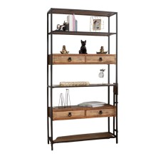 Estantería de Madera de Abeto con 4 Cajones y Estructura Metálica Negra- Medidas 90x36x182 cm