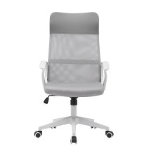 Silla de Oficina Ergonómica con Respaldo en PU Gris y Tejido 3D Gris, Reposacabezas Ajustable- Medidas 57,5x54x104-114 cm