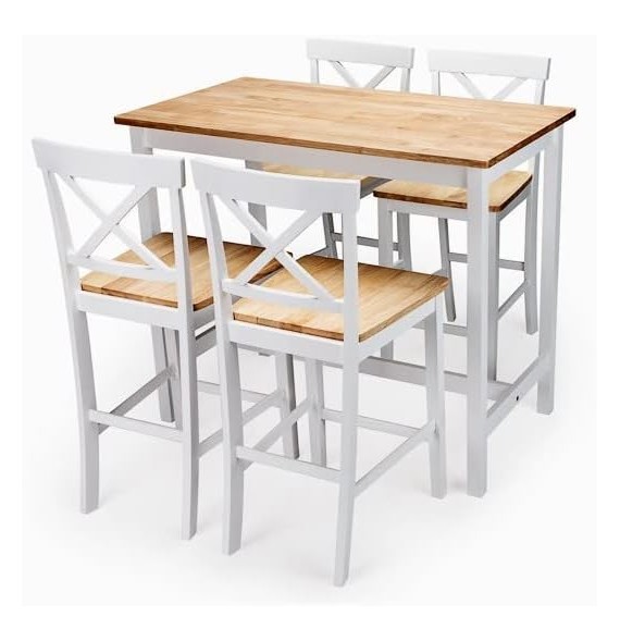 Mesa Alta de Madera Lacada en Blanco Mate con Tapa en Color Roble - Medidas 108x60x91 cm