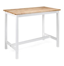 Mesa Alta de Madera Lacada en Blanco Mate con Tapa en Color Roble - Medidas 108x60x91 cm