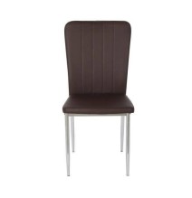 6 Sillas de Comedor con Relleno de Espuma, Tapizado en Símil Piel Chocolate y Patas Metálicas Cromadas - Medidas 44x91,5x47 cm