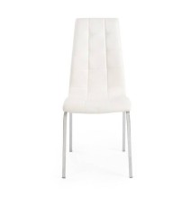 Juego de 4 Sillas Tapizadas en Símil Piel Blanco con Patas Cromadas, Asiento y Respaldo Ergonómicos- Medidas 43x63x97 cm