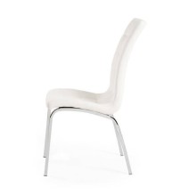 Juego de 4 Sillas Tapizadas en Símil Piel Blanco con Patas Cromadas, Asiento y Respaldo Ergonómicos- Medidas 43x63x97 cm