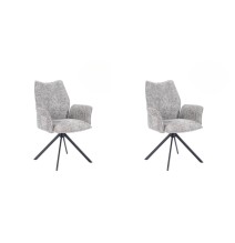 Juego de 2 Sillas con Brazos Tapizadas en Tela Gris y Patas en Acabado Negro, Mecanismo Giratorio 180º-  Medidas 63x62x93 cm