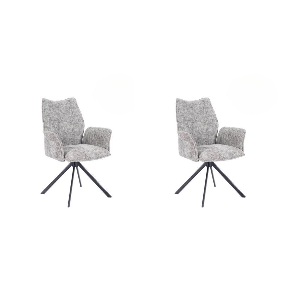 Juego de 2 Sillas con Brazos Tapizadas en Tela Gris y Patas en Acabado Negro, Mecanismo Giratorio 180º-  Medidas 63x62x93 cm