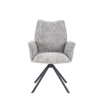 Juego de 2 Sillas con Brazos Tapizadas en Tela Gris y Patas en Acabado Negro, Mecanismo Giratorio 180º-  Medidas 63x62x93 cm