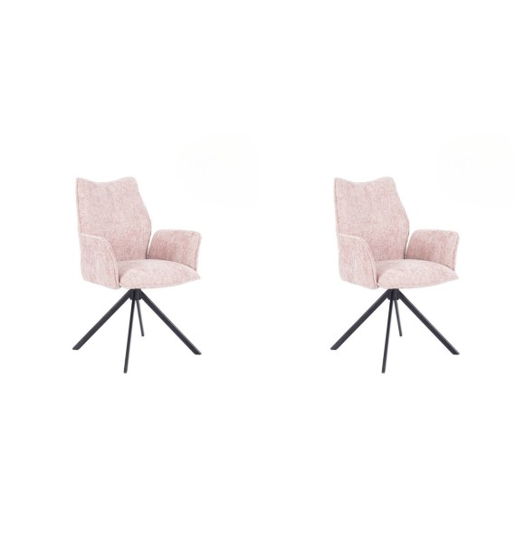 Juego de 2 Sillas con Brazos Tapizadas en Tela Rosa y Patas en Acabado Negro, Mecanismo Giratorio 180º-  Medidas 63x62x93 cm