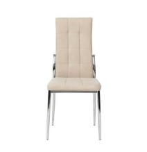 6 Sillas Tapizadas en Tela Beige con Asiento y Respaldo Acolchados, Patas Cromadas - Medidas 45x46x100 cm
