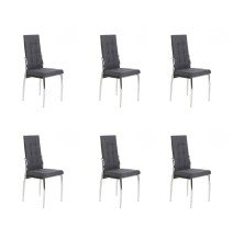 6 Sillas Tapizadas en Tela Gris con Asiento y Respaldo Acolchados, Patas Cromadas - Medidas 45x46x100 cm