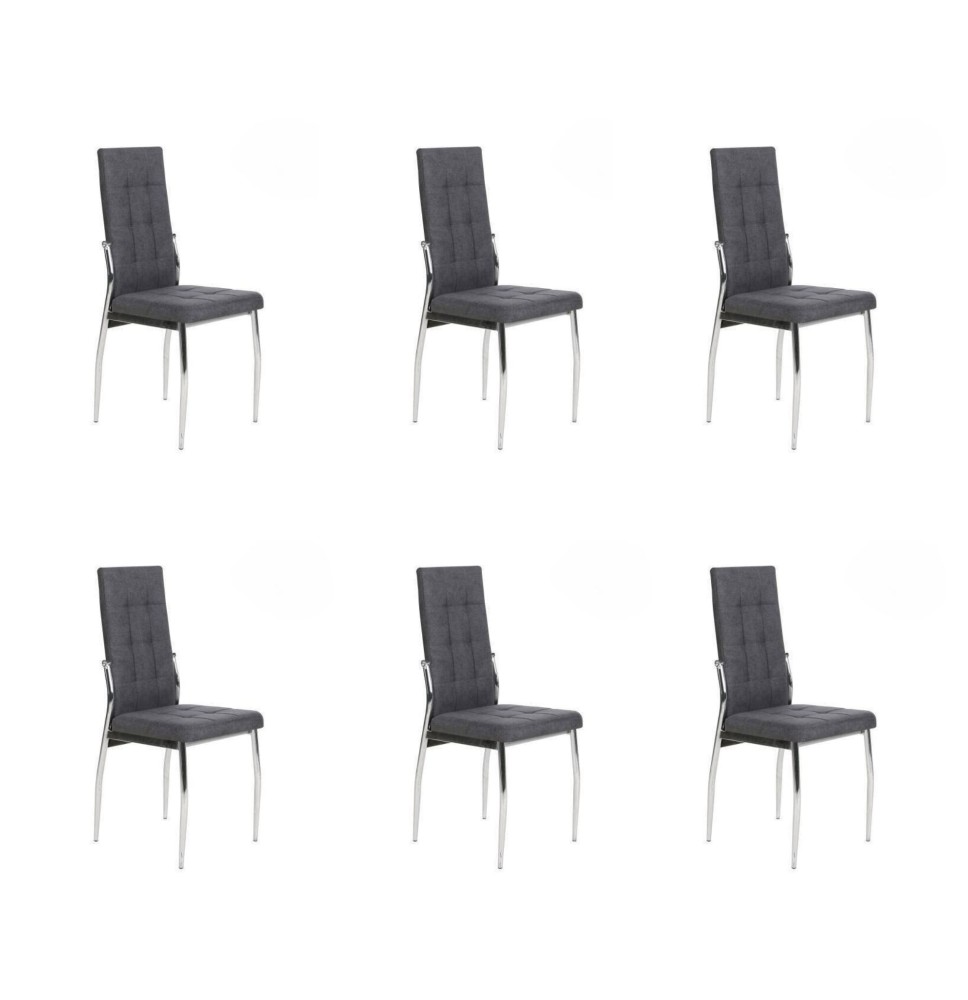 6 Sillas Tapizadas en Tela Gris con Asiento y Respaldo Acolchados, Patas Cromadas - Medidas 45x46x100 cm