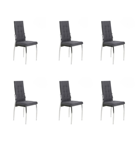 6 Sillas Tapizadas en Tela Gris con Asiento y Respaldo Acolchados, Patas Cromadas - Medidas 45x46x100 cm