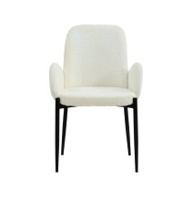 Juego de 2 Sillas con Brazos Tapizadas en Tela Blanca y Patas Metálicas Negras - Medidas 60x57x88 cm