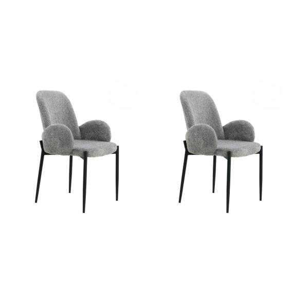 Juego de 2 Sillas con Brazos Tapizadas en Tela Gris y Patas Metálicas Negras - Medidas 60x57x88 cm