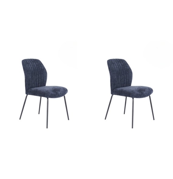 Pack de 2 Sillas Tapizadas en Tela Azul con Patas en Acabado Negro, Asiento y Respaldo Ergonómicos, Medidas 61x47x89 cm